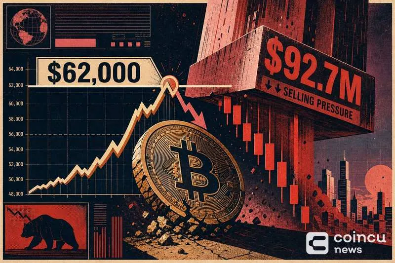 Bitcoin Faces Stiff Resistance at $62,000 After $92.7M Selling Pressure Halts Rebound