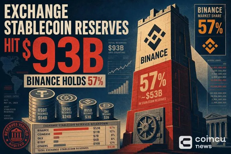 Exchange Stablecoin Reserves Climb to $93 Billion, Binance Controls Majority Share